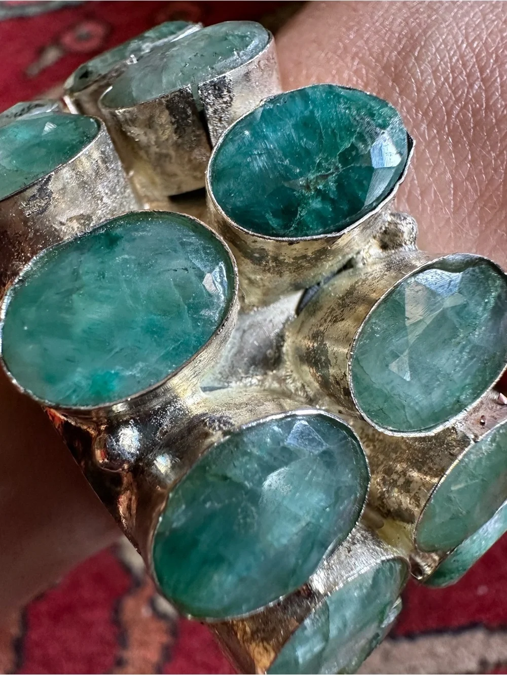 Vintage Raw Emerald Quartz Santa Fe Chunky Bracelet Wow